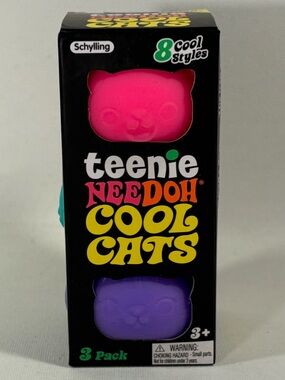 🐾 [BRAND NEW] NEE DOH TEENIE COOL CATS 3-PACK PINK GREEN PURPLE SQUISHY CATS 🐾